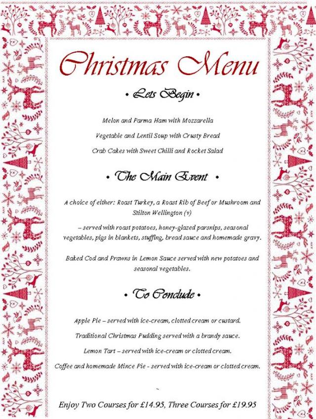 Angarrack Inn Christmas menu - available now for booked groups 10+ 14th-24th smaller groups